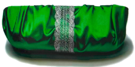 Via Chic One-Clutch in emerald green satin with a silver beaded center band