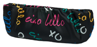 Black Ciao Bella signature print clutch