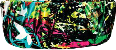 Multicolor graffiti-print clutch