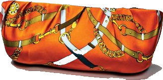 Orange equestrian-print silk clutch
